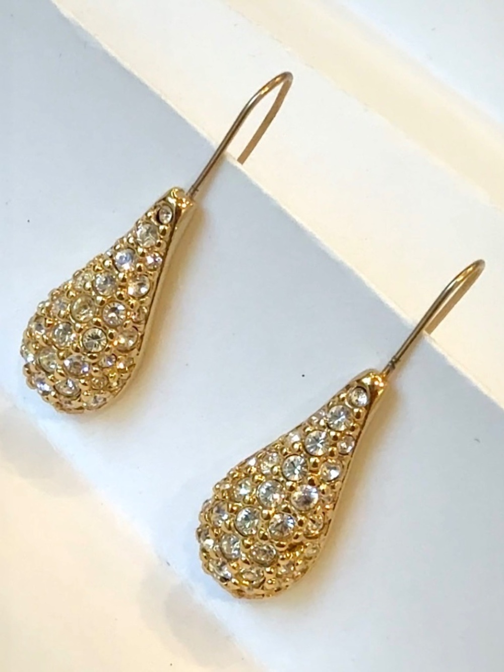 Swarovski Earrings Gold Tone Clear Crystal Pavé Teardrop French Hook